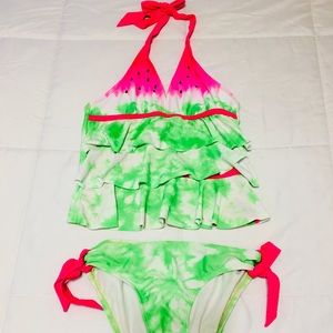 Justice Girls Green Tye Dye Watermelon Swimsuit